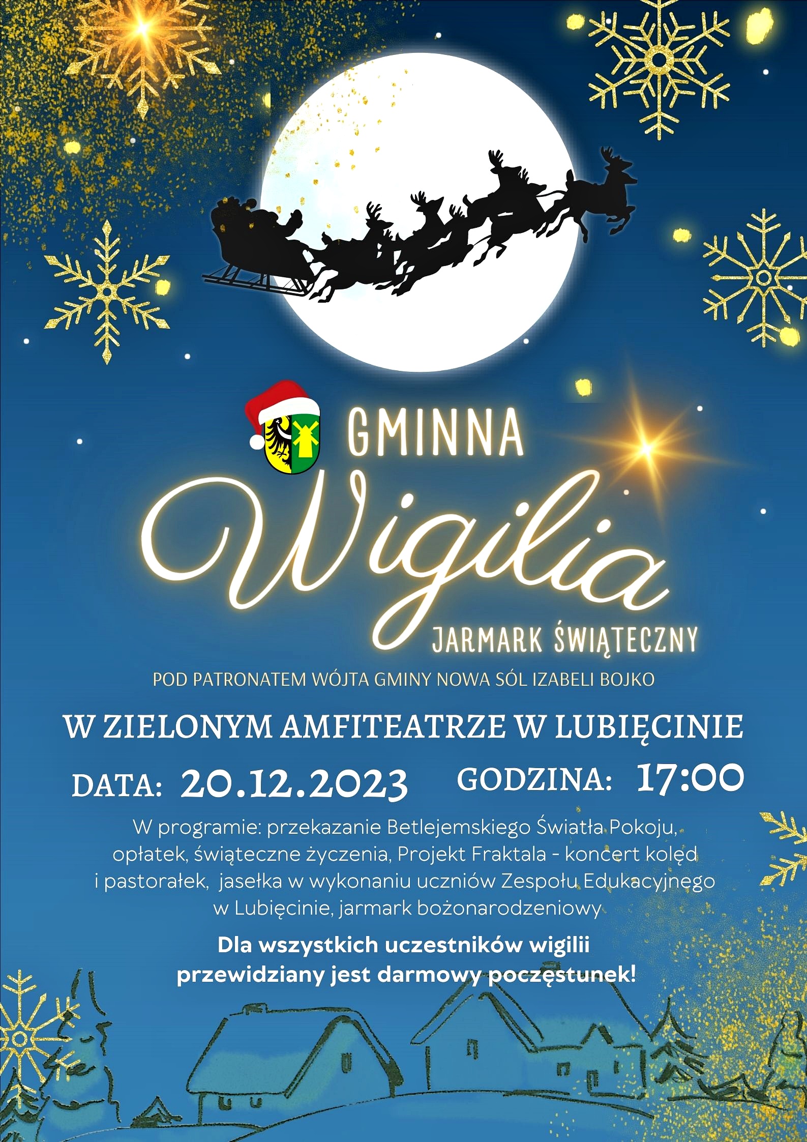 plakat z programem wigilii gminnej w Lubięcinie